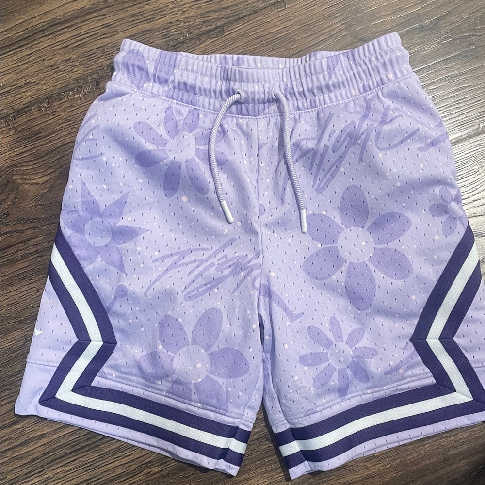 Jordan Air Diamond Printed Purple Floral Athletic Shorts Girls Size Small 8-10yr